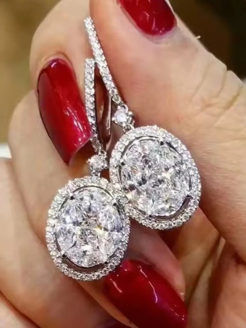 Elegant White Crystal Halo Ring and Earrings Set